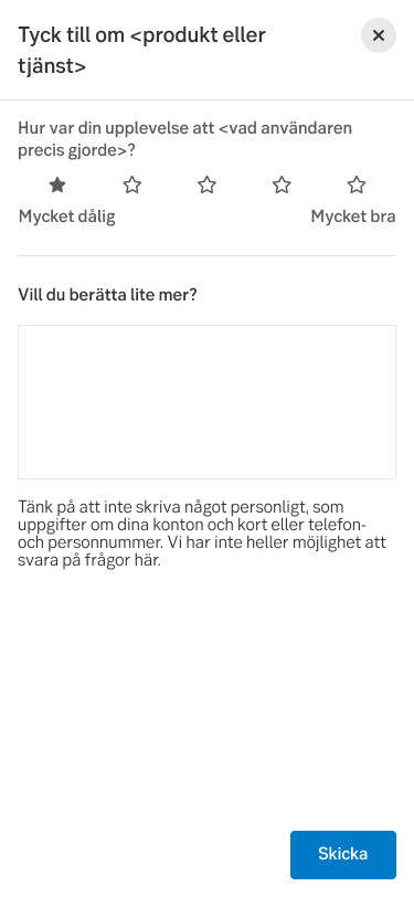 Five star rating and free text field in Swedish